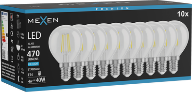 Mexen Vintis 10x żarówka filament LED E14, G45, 4W, Zimna - 6500K, 470 lm, clear - L156-E14-0465-00x10