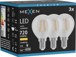 Mexen Vintis 3x żarówka filament LED E14, G45, 6W, Ciepła - 2700K, 720 lm, clear - L156-E14-0627-00x03