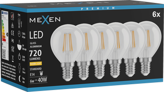 Mexen Vintis 6x żarówka filament LED E14, G45, 6W, Ciepła - 2700K, 720 lm, clear - L156-E14-0627-00x06