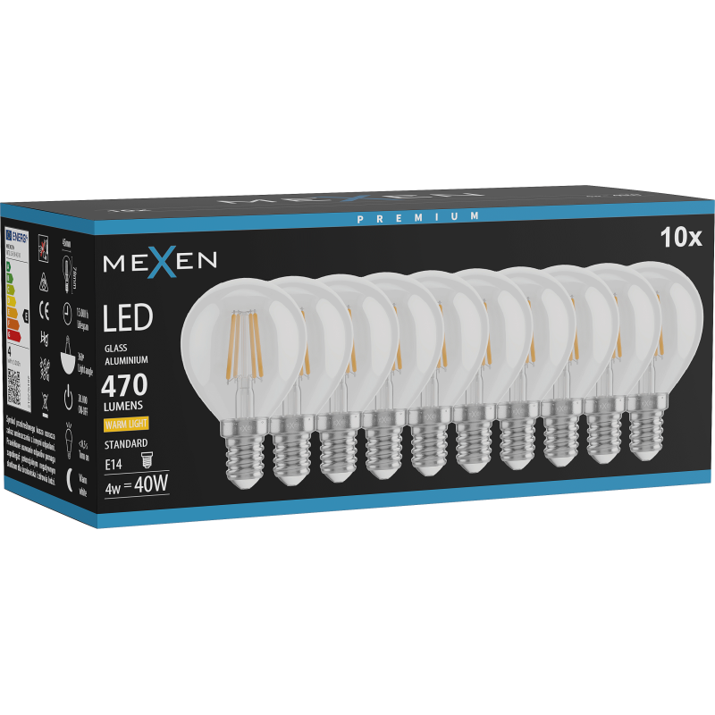 Mexen Vintis 10x żarówka filament LED E14, G45, 6W, Ciepła - 2700K, 720 lm, clear - L156-E14-0627-00x10