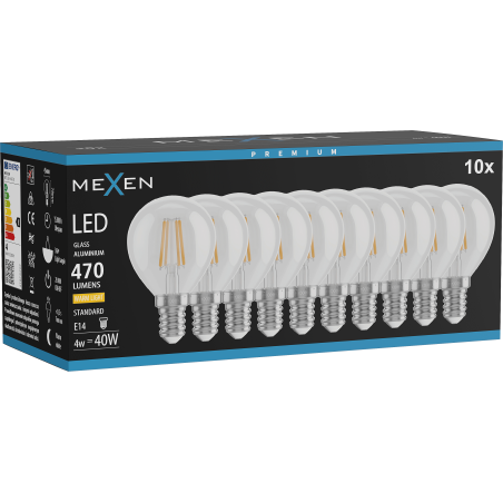 Mexen Vintis 10x żarówka filament LED E14, G45, 6W, Ciepła - 2700K, 720 lm, clear - L156-E14-0627-00x10