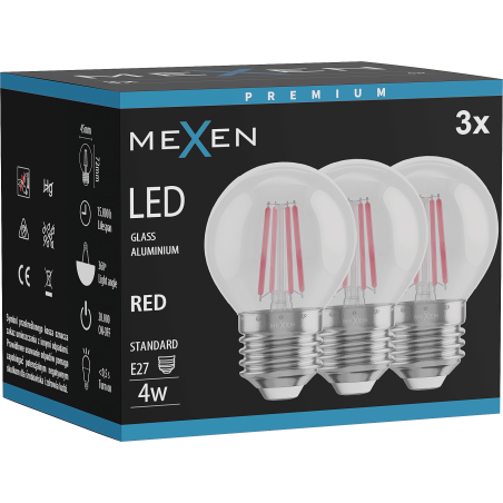 Mexen Vintis 3x żarówka filament LED E27, G45, 4W, 55 lm, red - L156-E27-04XX-45x03