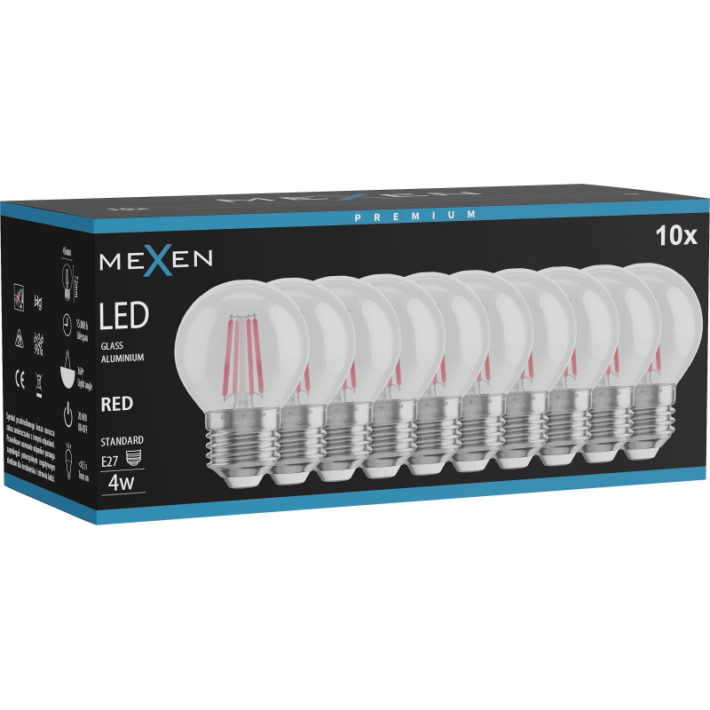 Mexen Vintis 10x żarówka filament LED E27, G45, 4W, 55 lm, red - L156-E27-04XX-45x10