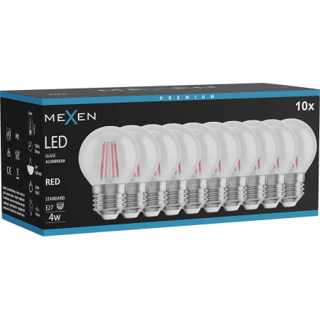 Mexen Vintis 10x żarówka filament LED E27, G45, 4W, 55 lm, red - L156-E27-04XX-45x10