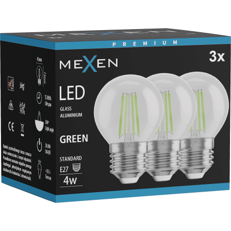 Mexen Vintis 3x żarówka filament LED E27, G45, 4W, 55 lm, green - L156-E27-04XX-46x03