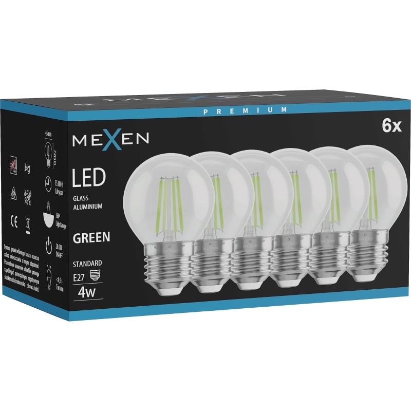Mexen Vintis 6x żarówka filament LED E27, G45, 4W, 55 lm, green - L156-E27-04XX-46x06