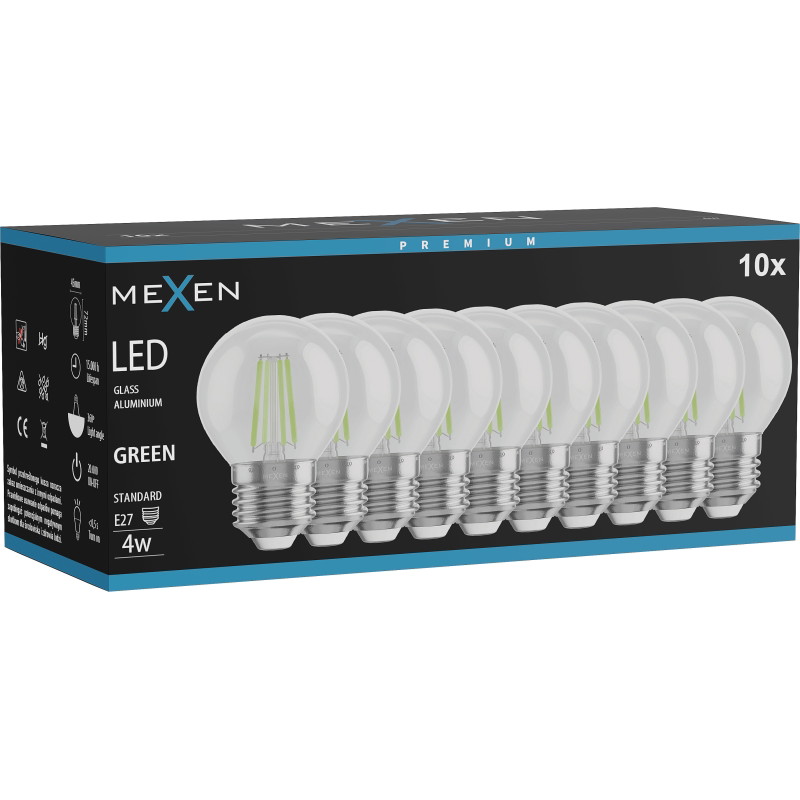 Mexen Vintis 10x żarówka filament LED E27, G45, 4W, 55 lm, green - L156-E27-04XX-46x10
