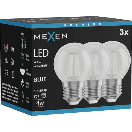 Mexen Vintis 3x żarówka filament LED E27, G45, 4W, 55 lm, blue - L156-E27-04XX-47x03