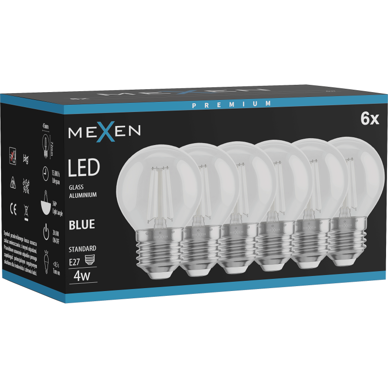 Mexen Vintis 6x żarówka filament LED E27, G45, 4W, 55 lm, blue - L156-E27-04XX-47x06