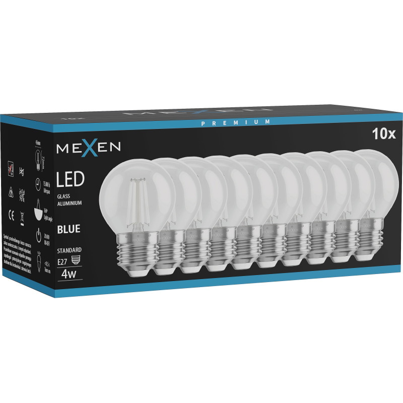 Mexen Vintis 10x żarówka filament LED E27, G45, 4W, 55 lm, blue - L156-E27-04XX-47x10