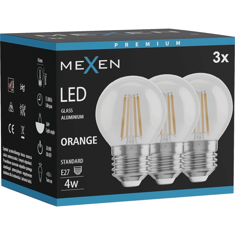Mexen Vintis 3x żarówka filament LED E27, G45, 4W, 55 lm, orange - L156-E27-04XX-48x03
