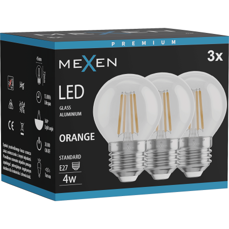 Mexen Vintis 3x żarówka filament LED E27, G45, 4W, 55 lm, orange - L156-E27-04XX-48x03