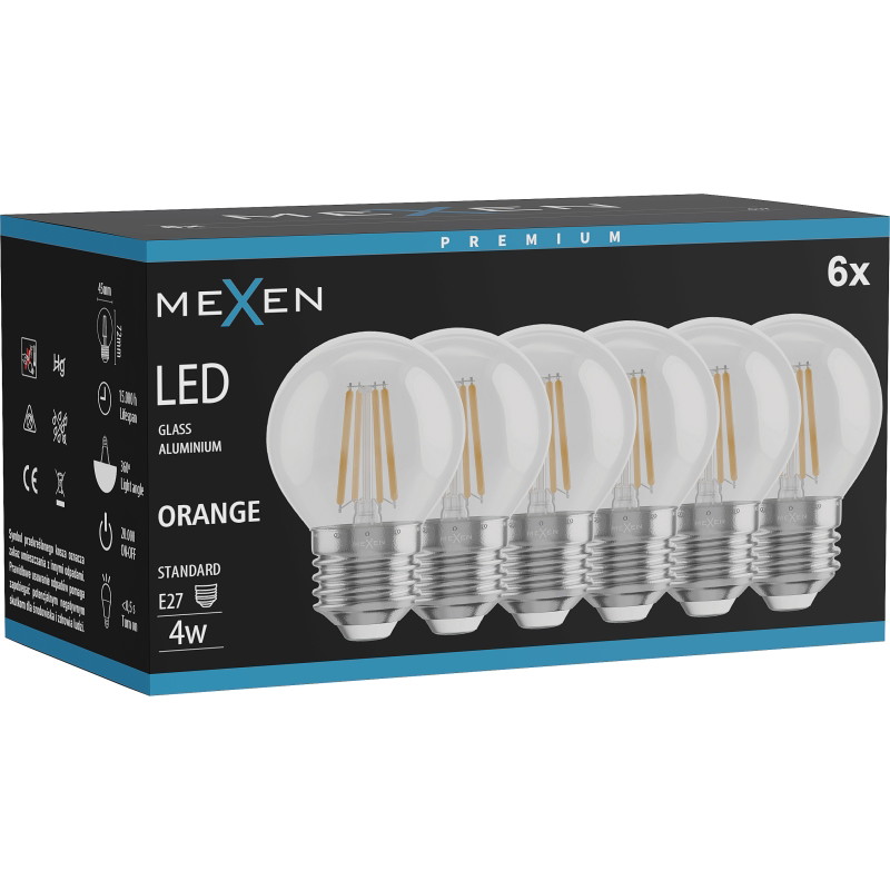 Mexen Vintis 6x żarówka filament LED E27, G45, 4W, 55 lm, orange - L156-E27-04XX-48x06