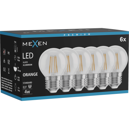 Mexen Vintis 6x żarówka filament LED E27, G45, 4W, 55 lm, orange - L156-E27-04XX-48x06