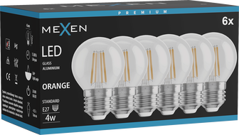 Mexen Vintis 6x żarówka filament LED E27, G45, 4W, 55 lm, orange - L156-E27-04XX-48x06