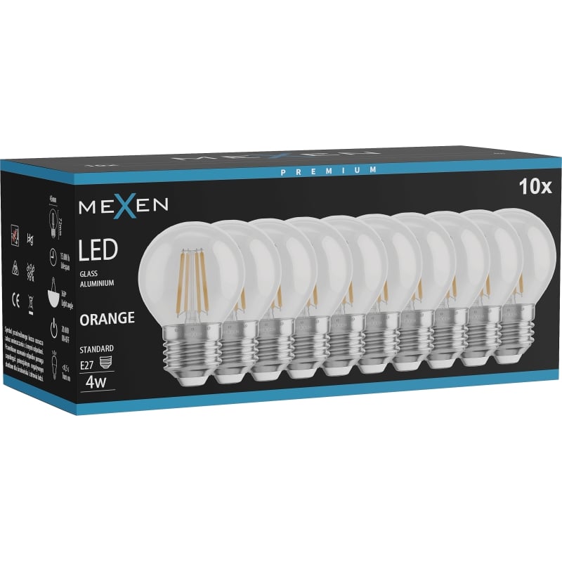 Mexen Vintis 10x żarówka filament LED E27, G45, 4W, 55 lm, orange - L156-E27-04XX-48x10