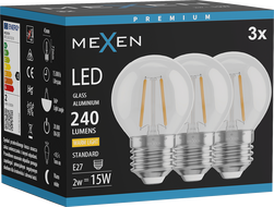 Mexen Vintis 3x żarówka filament LED E27, G45, 2W, Ciepła - 2700K, 240 lm, clear - L156-E14-0227-00x03