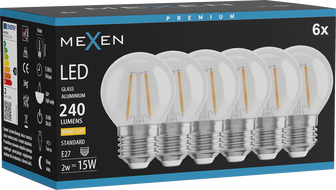 Mexen Vintis 6x żarówka filament LED E27, G45, 2W, Ciepła - 2700K, 240 lm, clear - L156-E14-0227-00x06
