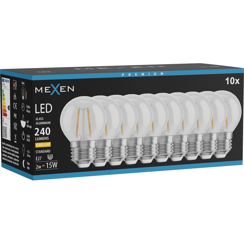 Mexen Vintis 10x żarówka filament LED E27, G45, 2W, Ciepła - 2700K, 240 lm, clear - L156-E14-0227-00x10