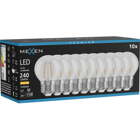 Mexen Vintis 10x żarówka filament LED E27, G45, 2W, Ciepła - 2700K, 240 lm, clear - L156-E14-0227-00x10