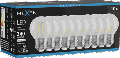 Mexen Vintis 10x żarówka filament LED E27, G45, 2W, Neutralna - 4000K, 240 lm, clear - L156-E14-0227-00x10