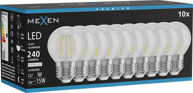 Mexen Vintis 10x żarówka filament LED E27, G45, 2W, Neutralna - 4000K, 240 lm, clear - L156-E27-0227-00x10