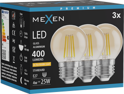 Mexen Vintis 3x żarówka filament LED E27, G45, 4W, Ciepła - 2200K, 400 lm, amber - L156-E27-0422-50x03