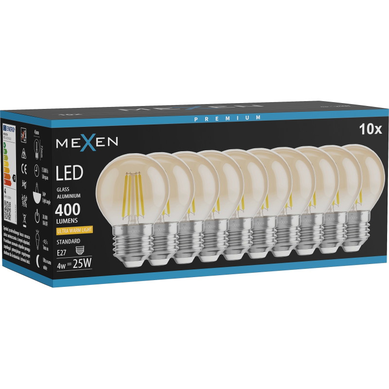 Mexen Vintis 10x żarówka filament LED E27, G45, 4W, Ciepła - 2200K, 400 lm, amber - L156-E27-0422-50x10