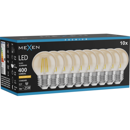 Mexen Vintis 10x żarówka filament LED E27, G45, 4W, Ciepła - 2200K, 400 lm, amber - L156-E27-0422-50x10