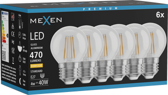 Mexen Vintis 6x żarówka filament LED E27, G45, 4W, Ciepła - 2700K, 470 lm, clear - L156-E27-0427-00x06