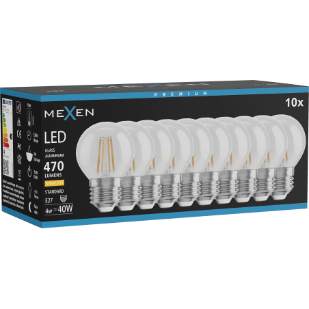 Mexen Vintis 10x żarówka filament LED E27, G45, 4W, Ciepła - 2700K, 470 lm, clear - L156-E27-0427-00x10