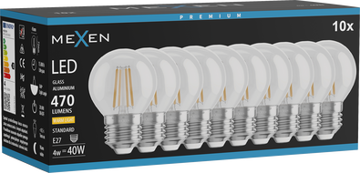 Mexen Vintis 10x żarówka filament LED E27, G45, 4W, Ciepła - 2700K, 470 lm, clear - L156-E27-0427-00x10