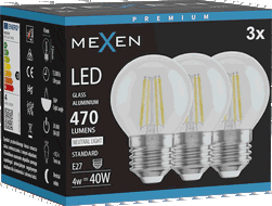 Mexen Vintis 3x żarówka filament LED E27, G45, 4W, Neutralna - 4000K, 470 lm, clear - L156-E27-0427-00x03