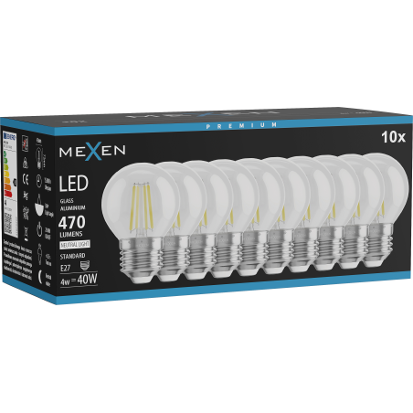 Mexen Vintis 10x żarówka filament LED E27, G45, 4W, Neutralna - 4000K, 470 lm, clear - L156-E27-0427-00x10
