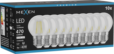 Mexen Vintis 10x żarówka filament LED E27, G45, 4W, Neutralna - 4000K, 470 lm, clear - L156-E27-0427-00x10