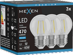 Mexen Vintis 3x żarówka filament LED E27, G45, 4W, Zimna - 6500K, 470 lm, clear - L156-E27-0465-00x03