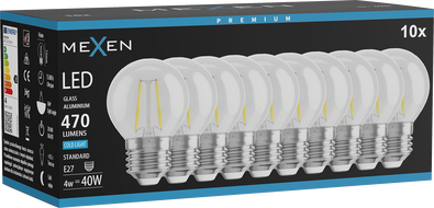 Mexen Vintis 10x żarówka filament LED E27, G45, 4W, Zimna - 6500K, 470 lm, clear - L156-E27-0465-00x10