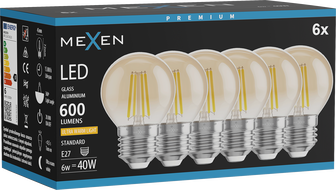 Mexen Vintis 6x żarówka filament LED E27, G45, 6W, Ciepła - 2200K, 600 lm, amber - L156-E27-0622-50x06
