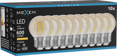 Mexen Vintis 10x żarówka filament LED E27, G45, 6W, Ciepła - 2200K, 600 lm, amber - L156-E27-0622-50x10