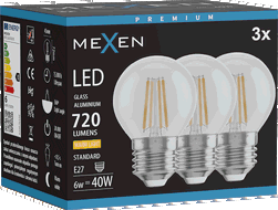 Mexen Vintis 3x żarówka filament LED E27, G45, 6W, Ciepła - 2700K, 720 lm, clear - L156-E27-0627-00x03