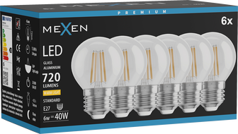 Mexen Vintis 6x żarówka filament LED E27, G45, 6W, Ciepła - 2700K, 720 lm, clear - L156-E27-0627-00x06