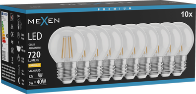 Mexen Vintis 10x żarówka filament LED E27, G45, 6W, Ciepła - 2700K, 720 lm, clear - L156-E27-0627-00x10