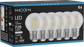 Mexen Vintis 6x żarówka filament LED E27, G45, 6W, Neutralna - 4000K, 720 lm, clear - L156-E27-0627-00x06