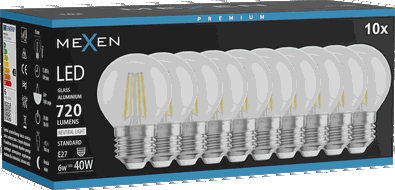 Mexen Vintis 10x żarówka filament LED E27, G45, 6W, Neutralna - 4000K, 720 lm, clear - L156-E27-0627-00x10