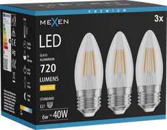 Mexen Vintis 3x żarówka filament LED E27, C35, 6W, Ciepła - 2700K, 720 lm, clear - L154-E27-0627-00x03