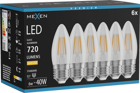 Mexen Vintis 6x żarówka filament LED E27, C35, 6W, Ciepła - 2700K, 720 lm, clear - L154-E27-0627-00x06