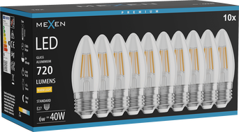 Mexen Vintis 10x żarówka filament LED E27, C35, 6W, Ciepła - 2700K, 720 lm, clear - L154-E27-0627-00x10