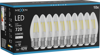 Mexen Vintis 10x żarówka filament LED E27, C35, 6W, Neutralna - 4000K, 720 lm, clear - L154-E27-0640-00x10