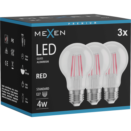 Mexen Vintis 3x żarówka filament LED E27, A60, 4W, 55 lm, red - L150-E27-04XX-45x03