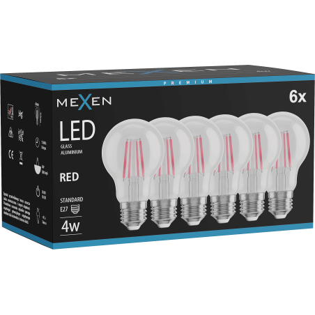 Mexen Vintis 6x żarówka filament LED E27, A60, 4W, 55 lm, red - L150-E27-04XX-45x06